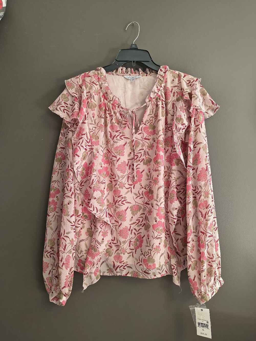 Ophelia Roe Ruffled Floral Long-Sleeve Blouse - Pink